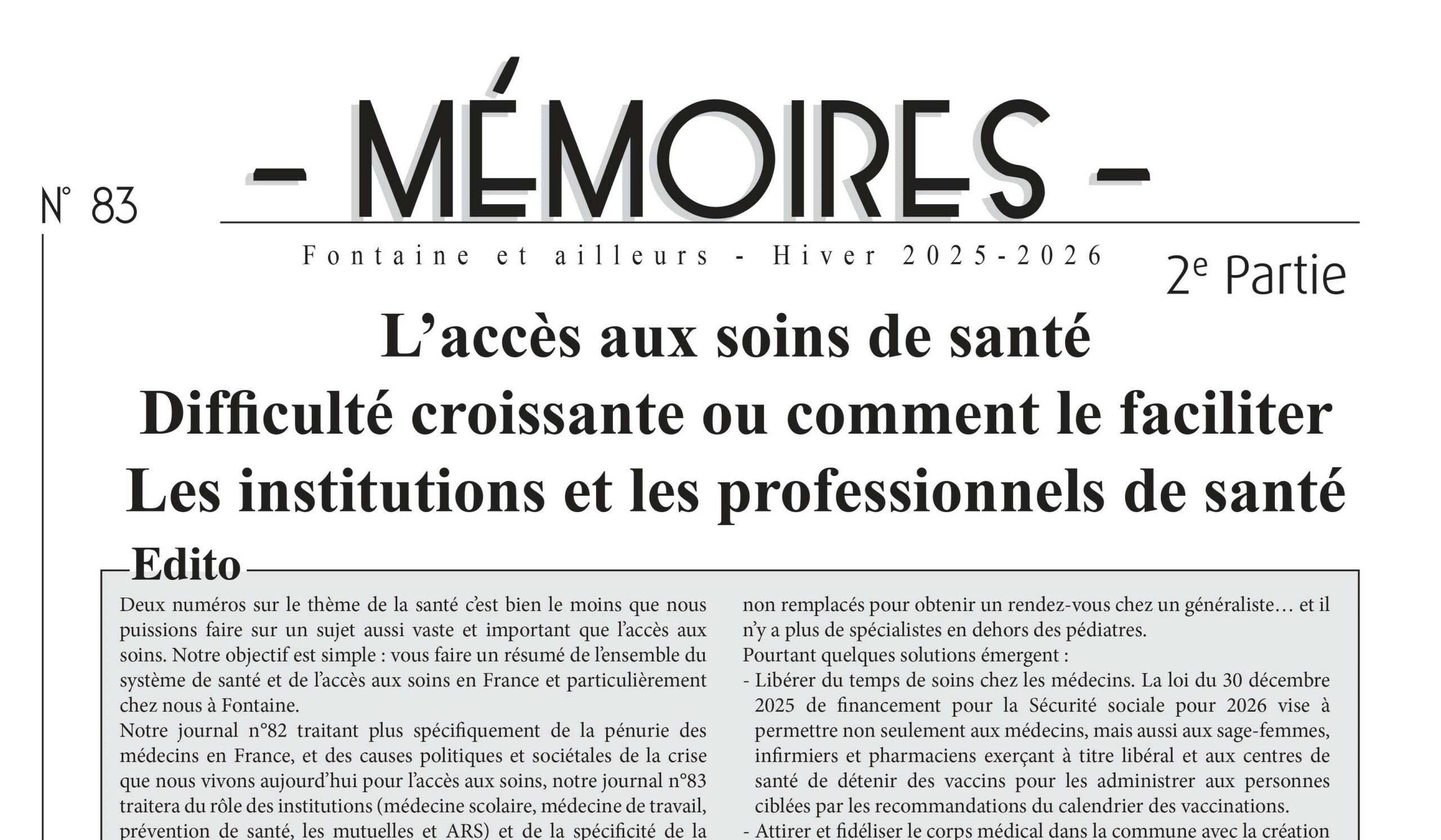 Bulletin N°83 : L’accès au soins de santé 2ème partie